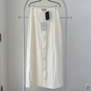 Veiled Cream Boucle Button-Front Maxi Skirt